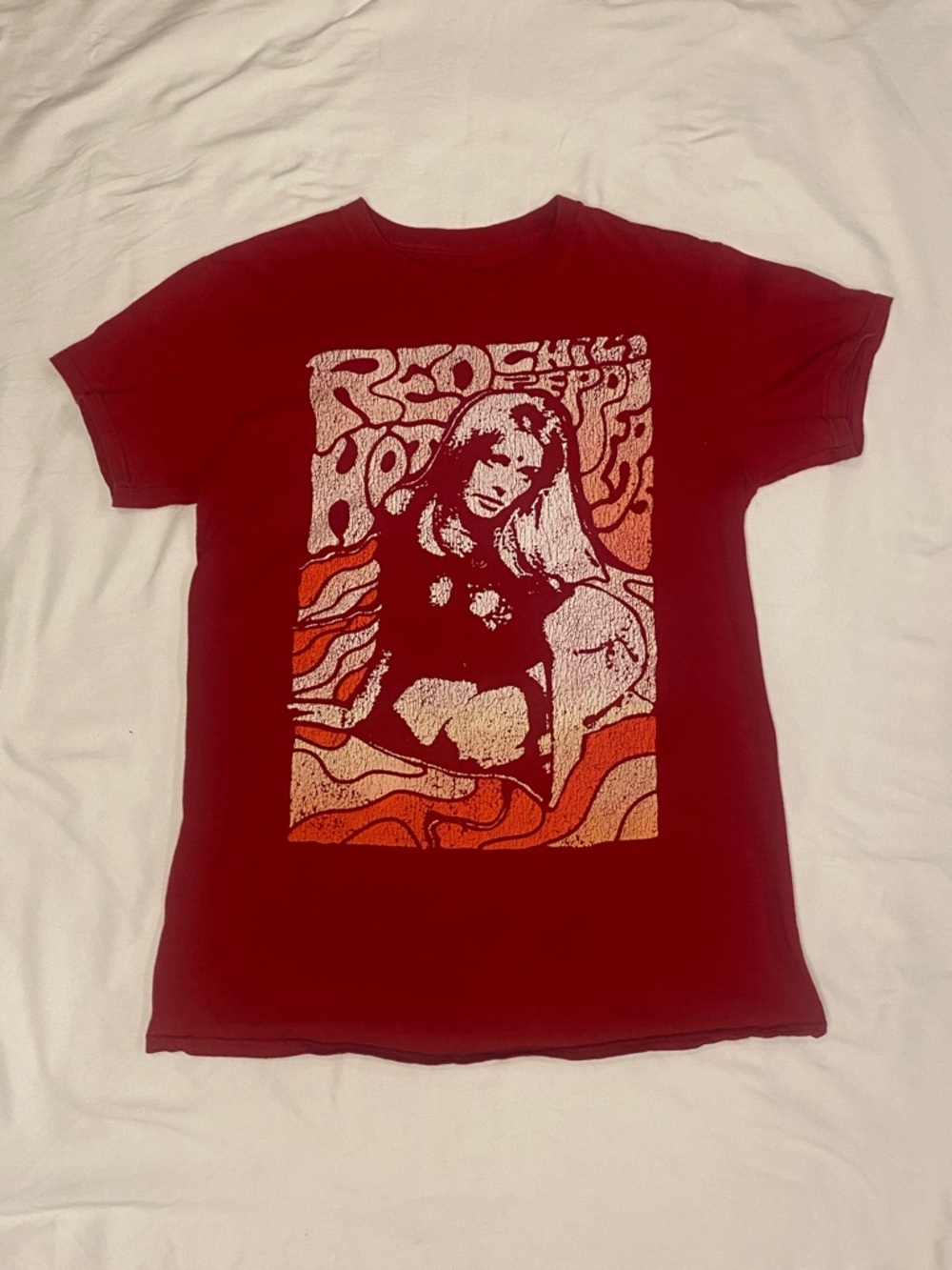 Red Graphic Short Sleeve Tee with Retro Art